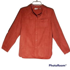 Studio Works ladies soft orange button up petite dress shirt. 379
